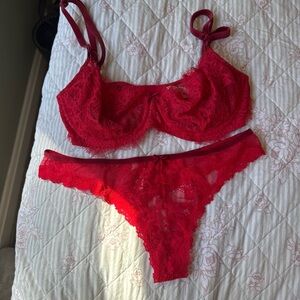 Victoria's Secret Red Lace Underwire Bra & Bikini Set